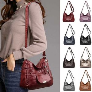 Messenger Bags Vintage Leather Woman Bags Luxury Ladies Shoulder Crossbody Bag Female Small Designer Bag Multi-Pocket Messenger Handbags Purses L230815