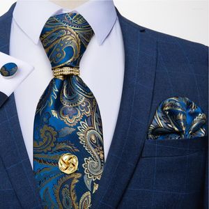 Бабочка галстуки Blue Paisley для мужчин роскошные привязки с цепным кольцом шириной 8 см. Бизнес свадебная шейная шея набор Gravata Dibangue