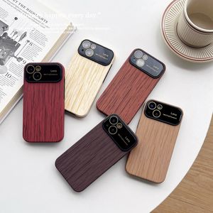 Lens Protector Retro Wood Grain Soft TPU Cases For Iphone 15 14 Pro Max 13 12 11 Iphone15 Hard PC Large Window Chromed Metallic Plating Mobile Phone Back Cover Skin