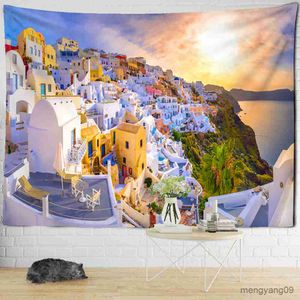 Tapestries Colorful Castle Building Village Tapestry Wall Hanging Style Simple Hippie Bedroom Home Decor R230815