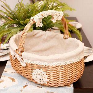 Aufbewahrungskörbe Picknick Korbkorb Frucht Rattan Box Tee Willow und Tuchholz mit Deckel