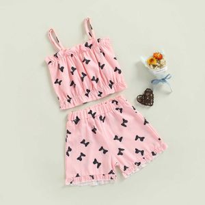 Clothing Sets Baby Girls Toddler Clothes Sets 1-6Y Butterfly Dot Printed Strap Sleeveless Vest+Shorts Summer Clothing