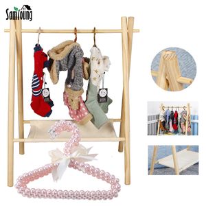 Dog Apparel Pet Wardrobe For Puppy Cat Clothes Hanger Rack Wooden Double Storage Place Dogs Kitten Clothing Accessories 230814