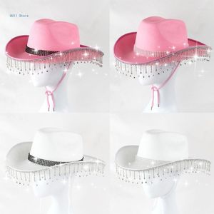 Berets Frauen Strasssteine ​​Cowboyhut Cowgirl Fringe Western Festival Dekorationen