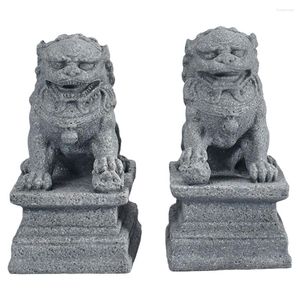 Estatuetas decorativas estátua de leão estátuas feng shui foo guardian cães chineses par de pedras fu de pedra ao ar livre prosperidade mini estatueta