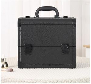 Kosmetiska väskor Travel Makeup Train Case Pu Leather Professional med justerbar band Portable Organizer Artist Storage