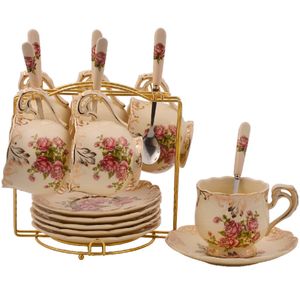 Mugs Coffee Cup Set European Style Afternoon Tea Saucer Ceramic With Spoon Handle Rack 230815