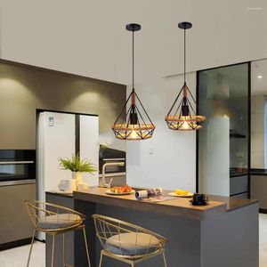 Pendant Lamps Retro Creative Rope Lamp Diamond Shape Iron Cage Ceiling Light Chandelier For Dining Room Living