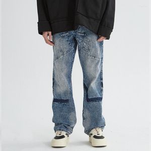 Jeans masculinos yihanke calças jeans americanas de cor de cor de cor de mola de cor de primavera, personalidade de rua da rua Jean Tide Y2K