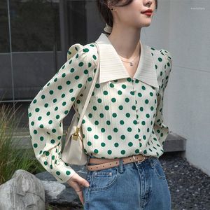 Blusas femininas 2023 Spring Autumn Polka Dot Shirt Roupas coreanas Roupas femininas Vintage Polo-pescoço Blusa Blusa Blusa Blusa