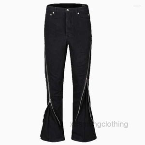 Herren Jeans Vintage Twist schwarze Mikro ausgestattet Jean Männer Diagonale Reißverschluss lose breite Hosen Unisex Streetwear Denim C6Os