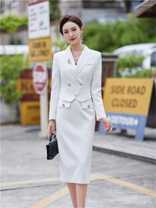 Two Piece Dress Women's Suit 2023 In White Blazer With Shirts 2 Pieces Sets Suits Elegant Office Ladies Formal Business Dresses