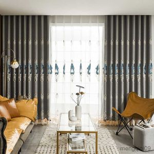 カーテンヨーロッパの贅沢なグレーブラックアウトリビングルームの寝室の寝室刺繍チュールシアーカーテンドレープホームデコレーションカスタマイズR230815