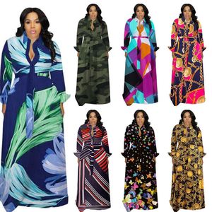 Women Casual Dresses Designer Autumn Winter Plus Size Clothing Loose Skirt Fashion Printed Colourful Shirt Dress 3XL