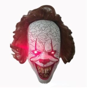 Party Masks Horror Pennywise Stephen King Mask Cosplay Scary Red Hair Clown Killer Masks LED Latex Helmet Halloween Carnival Costume Prop 230814