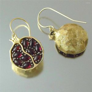 Dangle Earrings Natural Stone Vintage Red Pomegranate Garnet Jewelry Round Drop Valentines Day Gifts