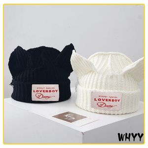 Ball Caps Fashion Hooded Loverboy Ear Knit Hat Double-layer Autumn Winter Warm Pig Woolen Niche Design Hip-hop Cold Beanie