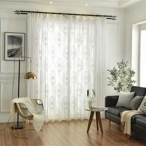 Cortina de cortina de tule de renda branca europeia para a sala de estar cortinas de janela de quarto shera serepe decoração de casa r230815