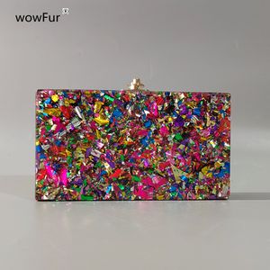 Evening Bags Big Colorful Glitter Acrylic Box Bag Wallet Ladies Luxury Women's Handbag Evening Clutches Shoulder Shell Flap Wedding Purse 230814