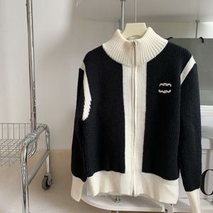 Spring new designer exquisite embroidery color contrast double zipper stand-up collar knit cardigan all-match coat sweater