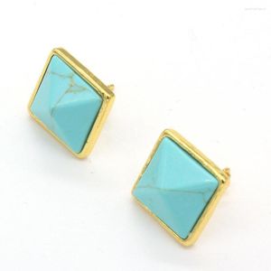 Stud Earrings KFT Natural Crystal Quartz Agates Green Turquoises Stone Square Pyramid For Women Jewelry