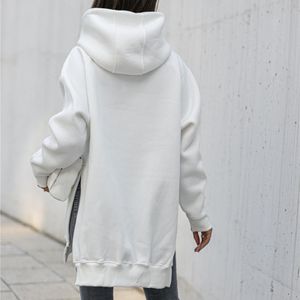 Women's Hoodies Sweatshirts Solid Color Women Clothing Autumn And Winter Vintage Hoodie Thickened Side Slit Front Pocket Long Sleeve 230814