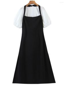 Plus storlek klänningar god kvalitet chiffong kvinnor 2023 sommar rygglös fransk domstol stil block färg puffhylsa i ett stycke