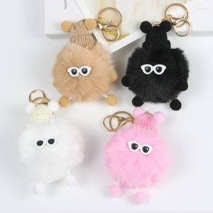 Keychains Cute Ugly Fur Ball Keychain Creative Small Briquettes Plush Doll Couple Bag Pendant