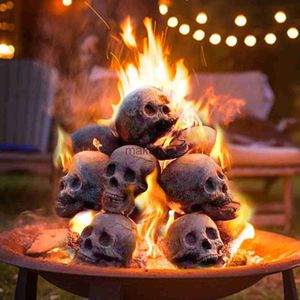 Novelty Items 6Pcs Halloween Fire Pits Skulls Decoration Reusable Skeleton Flame Fireproof Resin for Bonfire Fireplace Stove Simulation Skull J230815