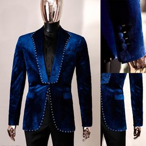 Velvet 2 pezzi Tuxedos perle da sposa per perle da uomo Scialchine un pulsante personalizza pantaloni cappotto Fashi