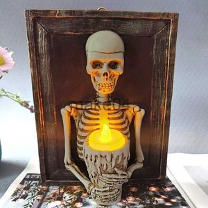 Itens de novidade 1pc Novo Halloween Skull Photo Frame Light Light Resina Material Esqueleto de Esqueleto de Colisão de Horror Atmosfera Resina Decorativa Ornamento J230815