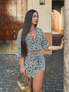 Damskie dresy dla kobiet Foridol Leaf haft letnie szorty kobiety zielone bownot crop top spódnice 2 szt. Stroje plażowe bawełniane imprezy boho bawełniane