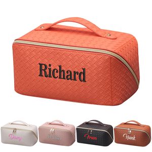 Cosmetic Bags Cases Personalized PU Large Capacity Multifunctional Makeup Bag Custom Embroidery Advanced Sense Portable Toiletry Gift 230814