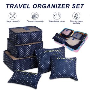 Storage Bags 6 PCS Travel Storage Bag Set Portable Travel Suitcase Organizer Bags for Women Clothes Shoes Makeup Bag Luggage Organizer 230814