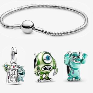 Nuovi braccialetti di ciondoli d'argento da 925 Braccialetti per donne designer Disne Monsters Set Bracciale Set fai -da -te Fit Pandora Bracciale Bracciale Verde Ciondo