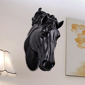 Relógios de mesa Cavalos da parede da cabeça Hangin 3D Decorações de animais esculturas de arte Estatuetas de resina Craft Home Room de sala de estar