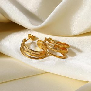 Hoop Earrings 18k Gold Plated Stainless Steel Trendy Statement Circle Geometric Three Triple C Shape