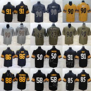 Mans fotboll 50 Ryan Shazier Jersey 86 Hines Ward 43 Troy Polamalu 58 Jack Lambert 88 Pat Freiermut 85 Eric Ebron 90 TJ Watt 91 Stephon Tuitt Ed Black White