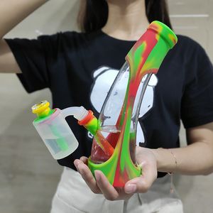 Waxmaid Horn Silicone Beaker Synlig rökfärska Glas Bongs Vattenrör avtagbart och utbytbart läderfodral Bongs Us Warehouse Retail Order Gratis frakt