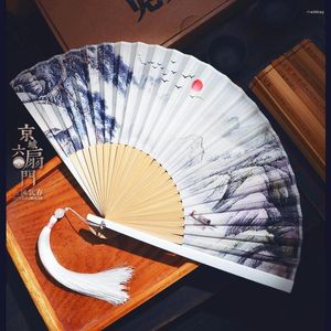 Decorative Figurines |White Folding Fan Chinese Ink Painting Craft Gift 7 Inch Cheongsam Hanfu Men's And Women's Summer Bamboo
