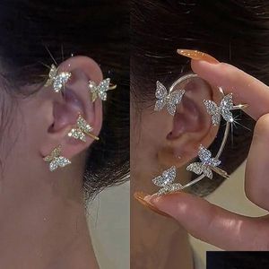 Ear Cuff Shiny Zircon Butterfly Without Piercing Earrings For Women Fashion Wrap Clip Earring Bride Wedding Jewelry Drop Delivery Dhxnl