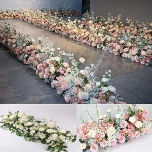 100 cm 50 cm Blume Hochzeitsstraße Blei Blüten Lange Tisch Mittelstücke Blumenbogentürstürme Seiden Rose Hochzeitsfeier Karten Dekorationzz