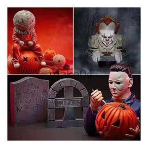 Novelty Items BUF Horror Movie Statue Halloween Glowing Decoration Resin Craft Pumpkin Patio Decoration Ornament Desk Decoration Figurines J230815