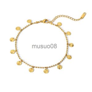 Anklets 18K Gold Plated Stainless Steel Anklets For Women Bead Chain Petal Disc Pendant Anklet Foot Jewelry J230815