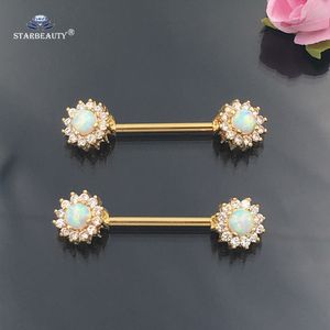 Labret Lip Piercing Jewelry 2 Pcslot 14G Luxury Natural Opal Nipple Ring Tongue Shield Rose Gold Color Stainless Steel Barbell Sexy 230814