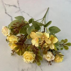 Decorative Flowers Artificial 6 Heads Begonia Rose For Wedding Supplies Autumn Home Decor Fake Flower Christmas Decoration Accessories