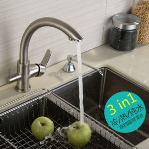 Kitchen Faucets High Quality Solid Brass Brushed Nickel Faucet Tri Flow Filtered Sink Mixer 3 Way Water Tap 2023 Arriave