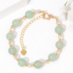 Strand Green Aventurine Stone Bracelet Chalcedony Bracelets Chain Bracelets for Women Heart Charm Bulks Feminino Jóias de moda