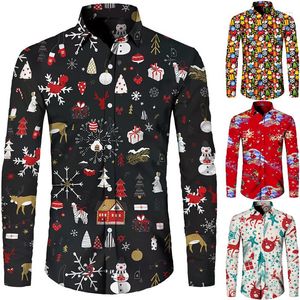 Camicie casual maschile divertenti tema natalizio di natale 3d 3d buttton maniche lunghe top