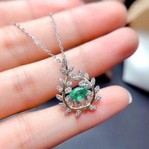 Correntes Meibapj Natural Emerald Gemstone Olive Branch Colar Pingente Real 925 Pure Pure Green Stone Green Fine Wedding Jewelry for Women